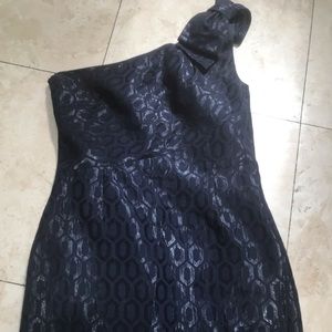 Nine West One shoulder bow navy dress